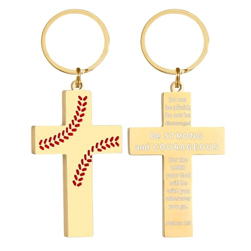 Football/Baseball/Soccer/Basketball Cross Keychain for Men Sport Gifts - color: Gold, style: Baseball-joshua 1:9