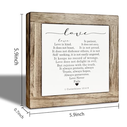 Christian Wood Signs, FarmHouse Bible Verse 1 Corinthians 13:4-8 Wood Signs, Sweet Home Decor, Love Quotes Tabletop Desk Decor Sign for Living Room Bedroom 5.9x5.9 Inches - color: color05