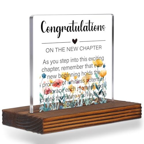 Congratulations New Chapter Acrylic Desk Sign, Inspirational Gift for Women Men, Motivational Plaque for Graduation, Retirement, Career Change, New Beginning Keepsake EC381 - style: Congratulations New Chapter