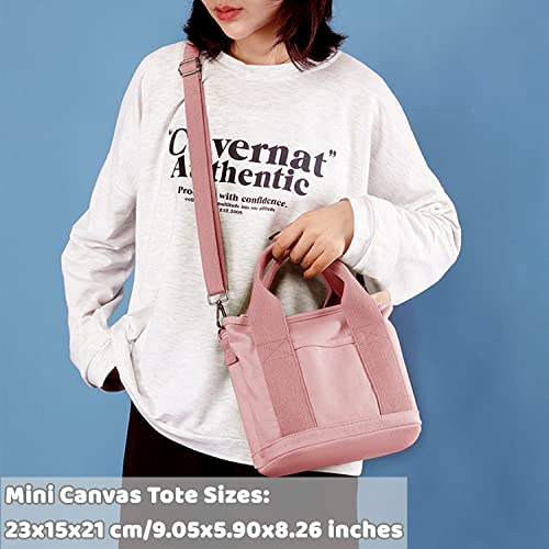 Canvas Tote Bag for Women,Small Totes Bags with Zipper Crossbody Purse with Pockets Large Shoulder Handbag,2 Sizes - color: Pink, size: Small