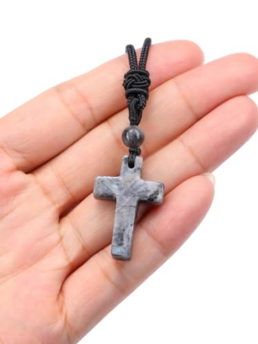 Top Plaza Healing Crystal Cross Necklace for Men - color: Black Obsidian+Labradorite
