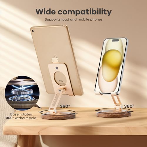 Dual Folding Phone Desk Stand, Wood, Rose Gold - color: Rose Gold