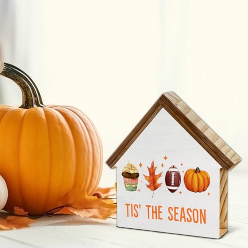 Fall Decor, Tis' the Season House Shaped Wood Block Sign - color: Tis