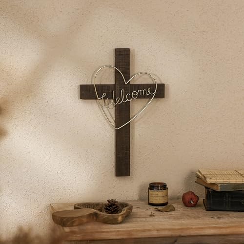 NIKKY HOME Wall Cross, Wooden Wall Cross Decor with Welcome - color: Gold