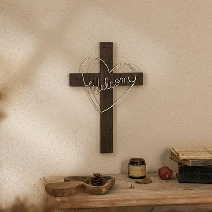 NIKKY HOME Wall Cross, Wooden Wall Cross Decor with Welcome - color: Gold