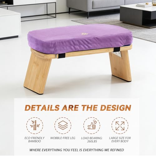Bamboo Meditation Bench, Foldable Prayer Stool (Purple) - color: Purple
