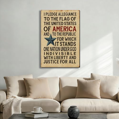 Ship Next Day - Framed American Flag Canvas Wall Art, Patriotic USA Typography Pledge of Allegiance Print, Vintage Farmhouse Home Decor Painting for Office, Living Room, Bedroom - color: P37, size: 36"L x 24"W