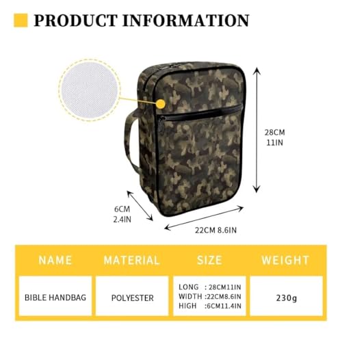 Coldinair Camo Bible Cover for Men Women Bible Case Bible Carrier Carrying Organizer Purse Handbag with Zipper Pockets Church Bag - color: Camo