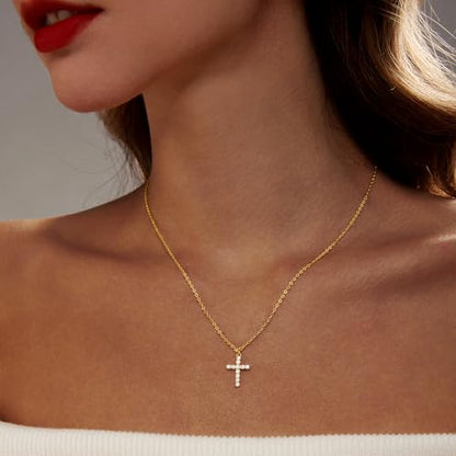 Zeffy Cross Necklace for Women,18K Gold/Silver Plated Tiny Cubic Zirconia Cross Pendant Necklace for Women Simple Layered Cross Necklaces for Women - color: Gold CZ Cross
