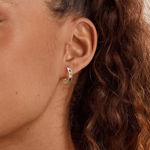 14K Gold Huggie Earrings for Women Silver Huggie Hoop Earrings Cubic Zirconia Huggie Earrings Stud Earrings Lightweight Dainty Hypoallergenic Earrings Jewelry Gifts - color: Gold Rainbow CZ Huggies
