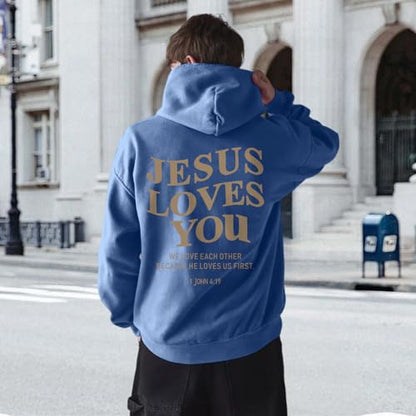 Christian Jesus Loves You Hoodies for Teen Religious Faith Sweatshirts Bible Verse Graphic Youth Hoodie - color: Deep Blue, size: Small