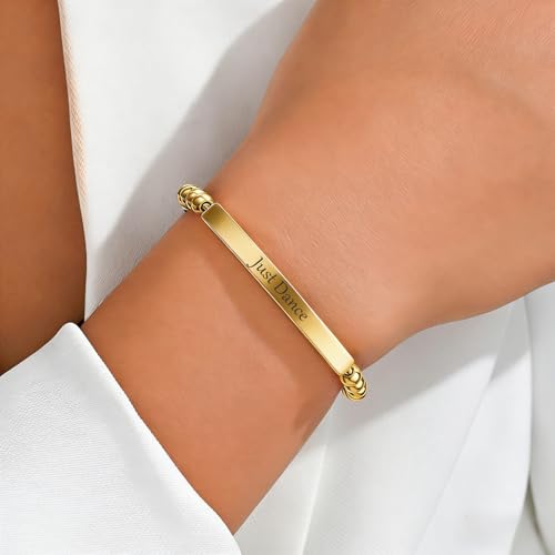 Inspirational Christian Bracelet for Women, Stainless Steel Beaded Cross Jewelry with Bible Verse, Religious Faith Gift for Mom, Daughter, Sister, Friend - color: Just Breathe- Gold Bead