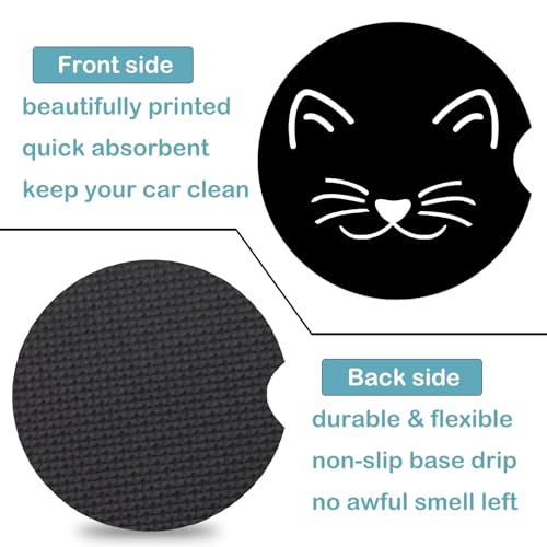 2 Pack Cat Car Cup Holder Coasters Universal Neoprene Coasters - color: Cat