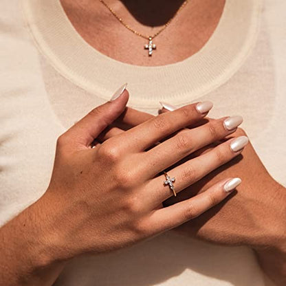 Forever Fervent Sideways Cross Pave Ring | 18K Gold | Petite CZ Christian Band | Religious Polished Finish Set - color: Gold