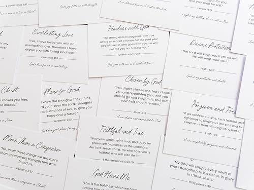 48 Encouraging Scripture Verse Cards with Walnut Wood Stand – 2 Unique Sets: Watercolor Nature & Elegant Black and White – Christian Desktop Bible Verse Affirmations for Daily Inspiration & Gifting
