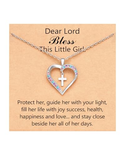 Cross Necklace Baptism First Communion Christening Religious Christian Easter Confirmation Gifts for Girls - style: Dear Lord bless this little girl