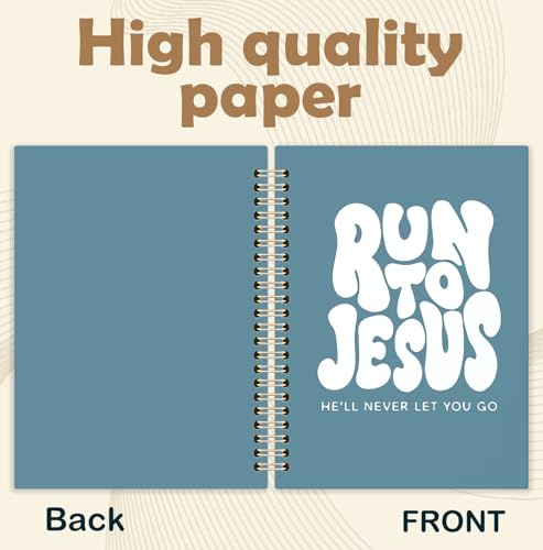 KRHFG Retro Lake Blue Christian Spiral Notebook, Run to Jesus Bible Verse Journal, Religious Scripture Journals for Writing, Bible Notebooks for Note Taking, Church Notes Journal, 5.5x8.3 Inch - color: God-Lake Blue 2