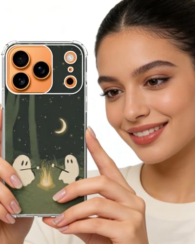 Cute Green Halloween Ghosts Case Compatible with iPhone 17 Pro, Hippie Ghosts Phone Cover for iPhone 17 Pro - color: Green Halloween Ghosts