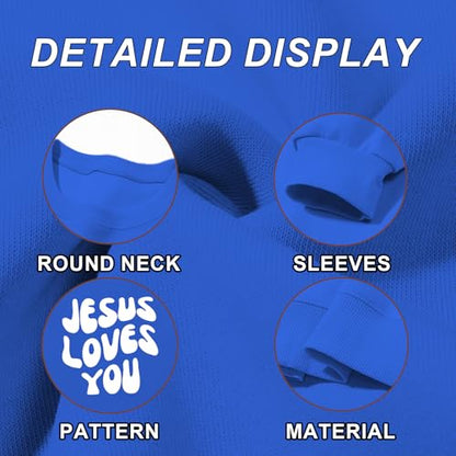 Christian Sweatshirts Women Jesus Loves You Sweatshirt Faith God Shirts Religious Hoodie Oversized Crewneck Pullover - color: Blue, size: Medium