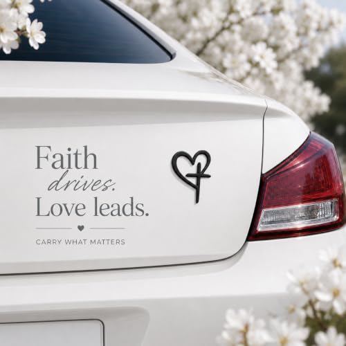 Jesus Love Heart Cross Car Emblem Sticker, 3D Metal Christian Car Decal, Faith Religious Auto Badge for Cars SUV Trucks (Black) - color: Black