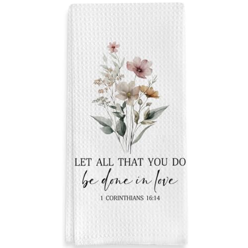 Christian Religious Gifts Kitchen Towels, Bible Verse Decorative Towels for Bar Kitchen, Let All that You Do - color: Red