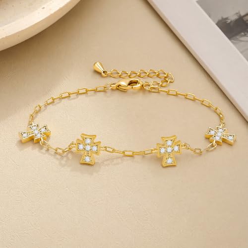 Cicy Bell Cross Bracelets For Women 24k Gold Plated Cubic Zirconia Bracelet - color: Gold-D