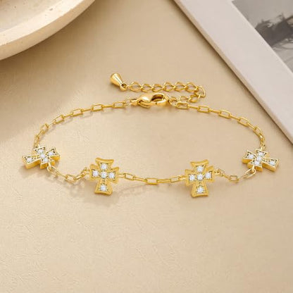 Cicy Bell Cross Bracelets For Women 24k Gold Plated Cubic Zirconia Bracelet - color: Gold-D