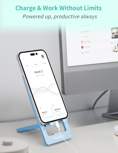 Aoviho Foldable Cell Phone Stand for Desk, Portable Phone Holder,Sky Blue - color: Sky blue