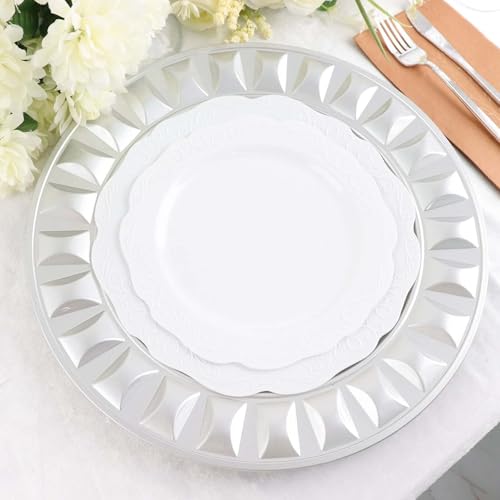 Efavormart 6-Pack 13" Silver Round Bejeweled Rim Charger Plates, Luxury Gemstone Accented Underplates for Winter Weddings and Modern Galas - color: Silver, size: 13" | Pack of 6