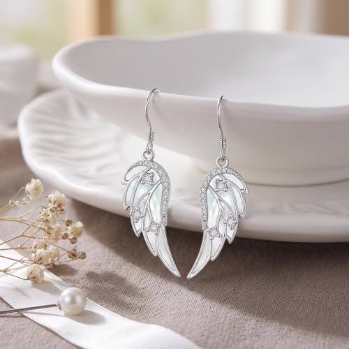 ONEFINITY Angel Wings Earring for Women Feather Wing Earring Angel Jewelry - color: white
