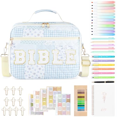 Personalized Initial Bible Cover Case for Women Bible Bag w/Study Supplies - color: Spliced Flower, size: Spliced Flower-Bible