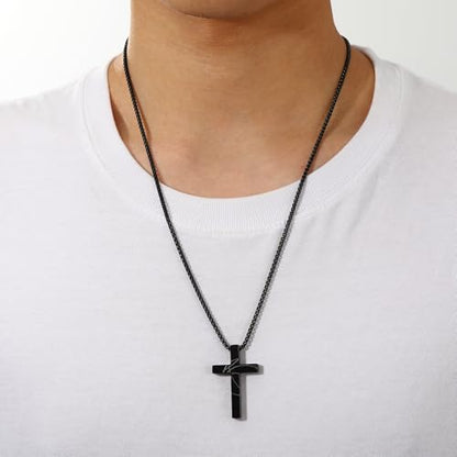 Gnamy Basketball Cross Necklace Gifts for Boys Men, Cross with Bible Verse Stainless Steel Pendant Chain Easter Christian Religious Jewelry Gifts for Him Kids Teenage Teens - color: Black, style: MATTHEW 28:20