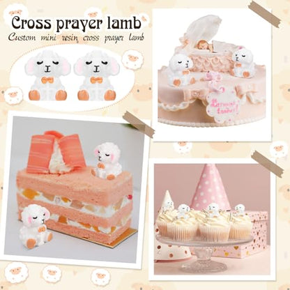 Suzile 50pcs Mini Resin Sheep with Cross Christmas Religious Lamb Figurine