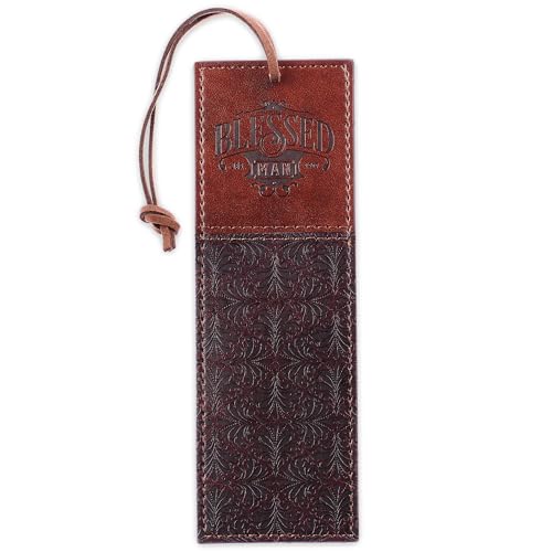 Christian Art Gifts Premium Faux Leather Scripture Bookmark: Blessed Man