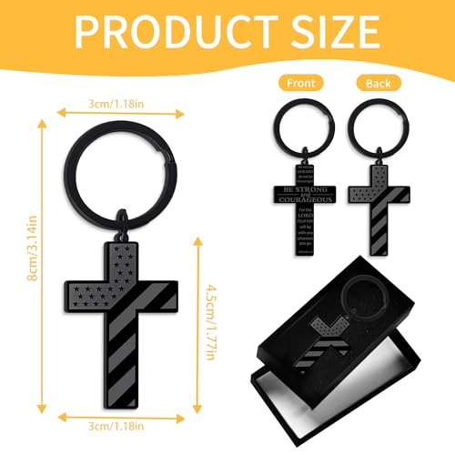 Bozidol Inspirational Bible Verse Cross Keychains, Religious Christian Birthday Baptism Graduation Gifts for Men Boys Teens - color: American Flag