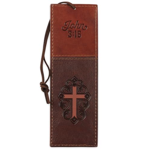 Christian Art Gifts Premium Faux Leather Scripture Bookmark: Cross Design - color: Brown - John 3:16, size: 6.5 x 2.2 x 0.1