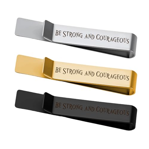 Man Of God Tie Clips 3 Set - Godfather Godson Christmas Engraved Gifts for Men Son Husband Dad Birthday Gifts from Wife - style: be strong and courageous set