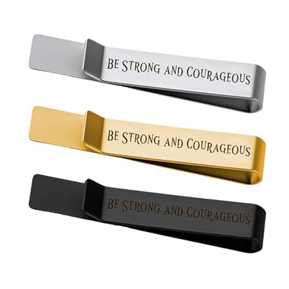 Man Of God Tie Clips 3 Set - Godfather Godson Christmas Engraved Gifts for Men Son Husband Dad Birthday Gifts from Wife - style: be strong and courageous set