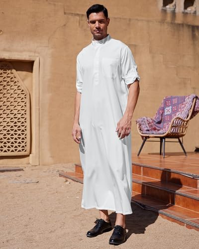 YAOHUOLE Men Islamic Caftan Thobe Big and Tall Kaftan with Pocket Mens Arab Kaftan Thobe - size: Medium