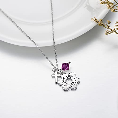 AOBOCO 925 Sterling Silver I Am a Child of God Daisy Necklace Jewelry Birthday Birthday Baptism Communion Gifts for Girls - color: Simulated Amethyst