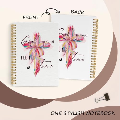 YLZlhb Coquette Pink Bow Christian Cross Spiral Notebook Journal, Bible Verse Notebooks for Note Taking, Christian Gifts for Women, God Is Good All the Time Hardcover Spiral Journal 5.5x8.3 Inches - color: Cross1