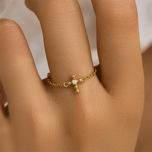 925 Sterling Silver Adjustable Link Chain Rings for Women Daughter - color: Style 8-Gold