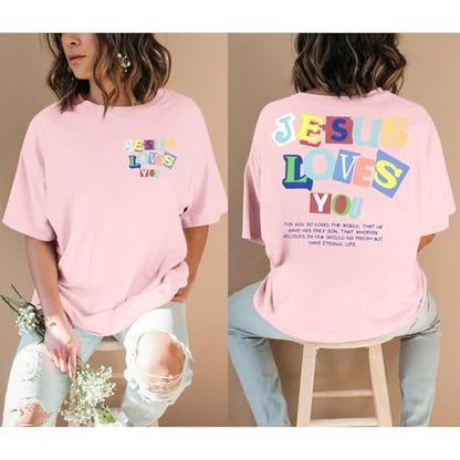 Christian Faith Shirts for Women Jesus Shirt YHWH Inspirational Bible Verse T-Shirt Religious Oversized Graphic Tee - color: Pink-1, size: XX-Large