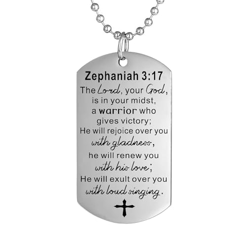 Christian Scripture Religious Dog Tag Necklace,Catholic Bible Verse Baptism Confirmation Sacrament Gifts - style: Zephaniah 3:17