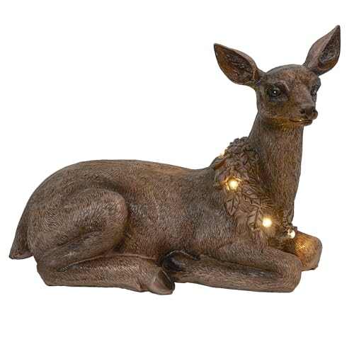 Alpine Corporation 10" Tall Indoor/Outdoor Doe Deer Lighted Holiday Decor with Warm White LED Lights, Christmas Display, Brown - color: Brown - Doe Deer