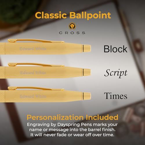 Personalized Cross Classic Century Ballpoint Pen | Engraved 23KT Gold Diamond Pattern with Full Gold PVD Trim | Prestigious Writing Instrument for Retirement, Collectors, and Milestone Occasions