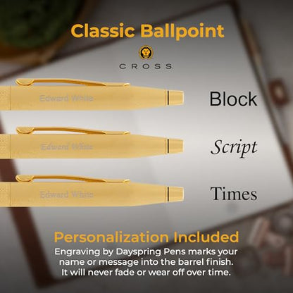 Personalized Cross Classic Century Ballpoint Pen | Engraved 23KT Gold Diamond Pattern with Full Gold PVD Trim | Prestigious Writing Instrument for Retirement, Collectors, and Milestone Occasions