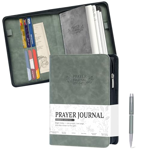 Ospelelf Prayer Journal Zippered Faux Leather Christian Daily Devotional Bible Scripture Study Tracker Notebook Planner for Reflection Gratitude Gift for Jesus Faith Believers Men Women Undated 3 Months Green - color: green