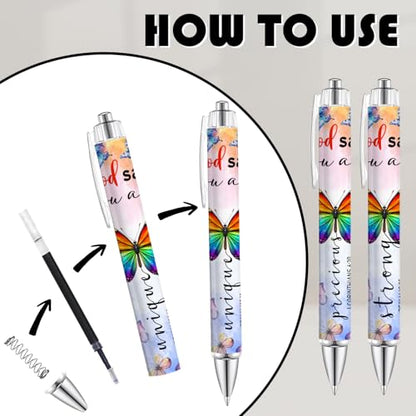 6Pcs Bible Verse Pens - Christian Gifts for Women, Butterfly Inspirational for Sister, Friend, Religious Office Supplies, Black Ink Smooth Writing Retractable Pens for School and Stress Relief - style: Bible Verse