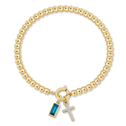 Korotho Cross Birthstone Bracelet for Women - Dainty Elastic 14K Gold Plated Bead Bracelets Trendy Waterproof Non Tarnish Birthday Jewelry Gifts Birthday Christmas Stocking Stuffer for Mom Friends - color: 12-December(Tanzanite)